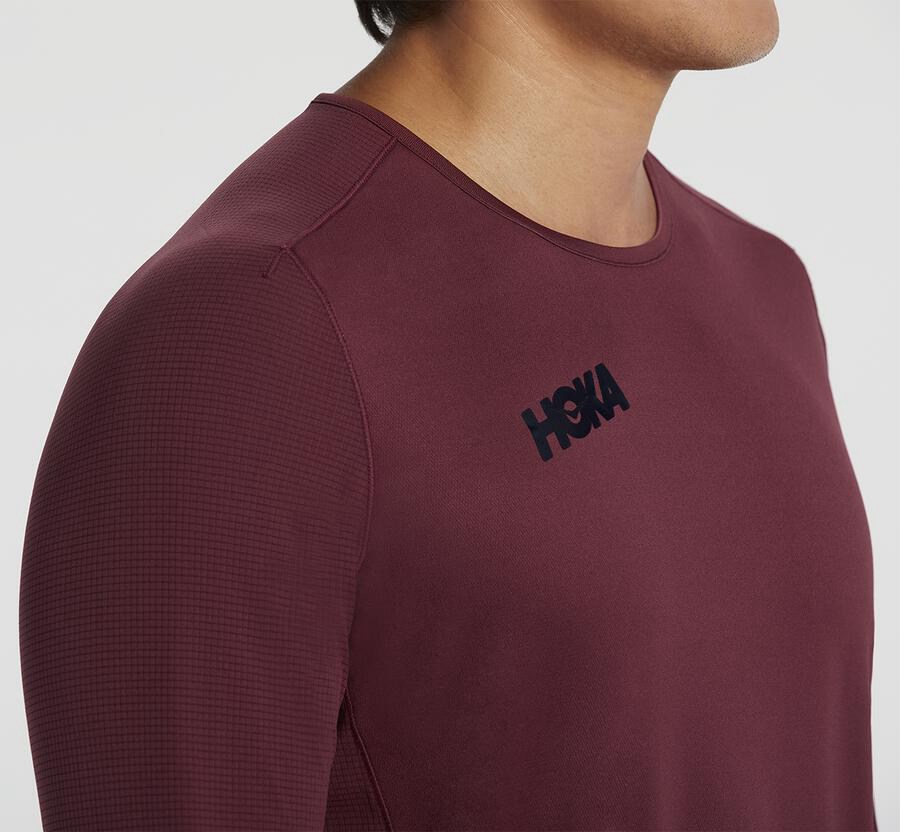 Tops Mens - Hoka One One Performance Long Sleeve - Brown - VTAIWBF-38